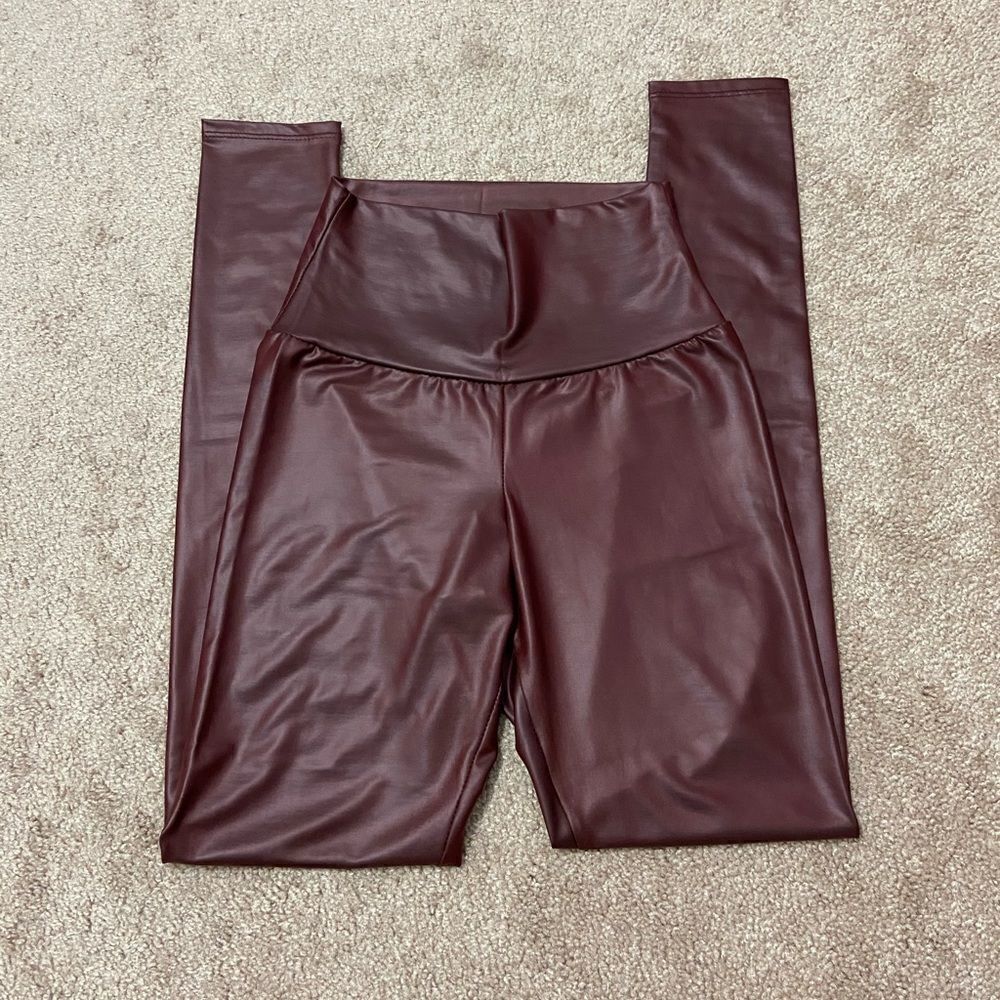 Milky Way High Waisted Burgundy Waxy Leggings